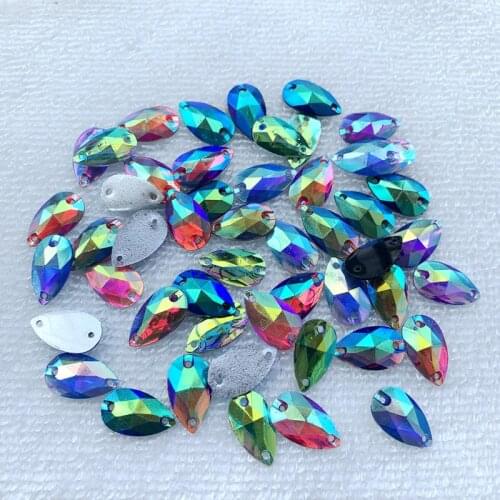 DIY 50pcs 10*18mm AB Color Drop Resin Rhinestones Flat Back Sewing Crystal Stones Rhinestone For Clothes Crafts