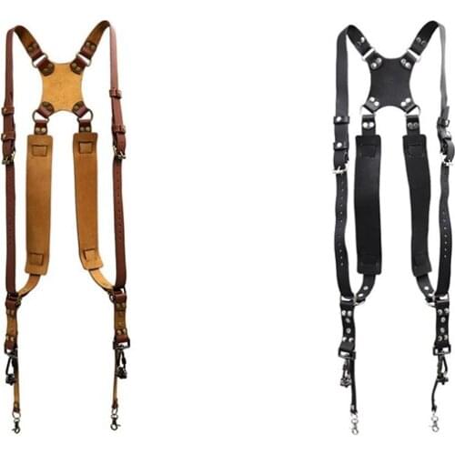 Top Camera Strap Leather Double Shoulder Leather Harness Strap Photography Gear for DSLR/SLR Camera