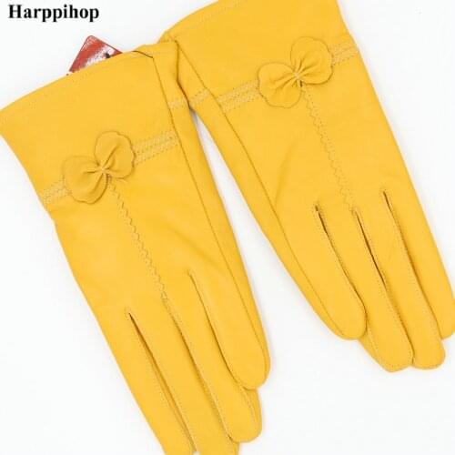 High quality Womens fashion winter gloves For Ladies' More warm Add wool gloves female cape glove Women Genuine leather Gloves