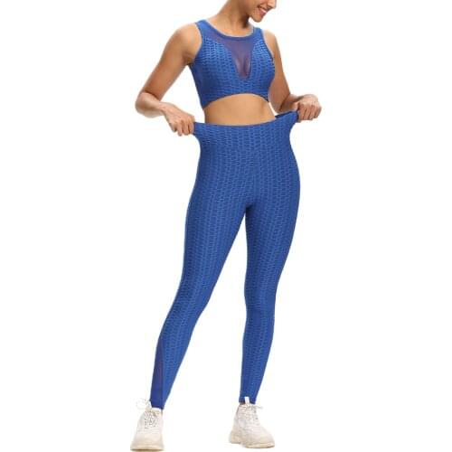 Women Yoga Sets Summer Tracksuits Mesh Spliced Two-Pieces Sportswear Gym Fitness Workout Outfit Female Tank Tops+Yoag Leggings