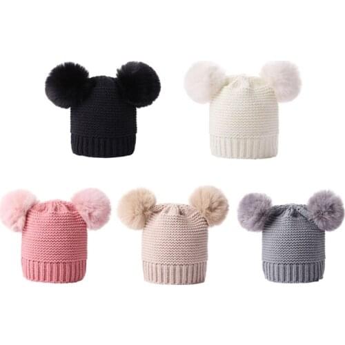 Baby Girls Boys Winter Warm Knit Hat Furry Balls Pompom Warm Lovely Beanie