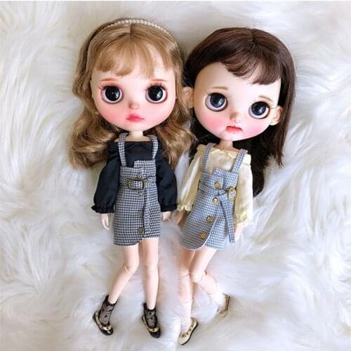 1/6Doll Plaid Skirt Blyth Shirt Dal Blouse Doll Outfit (Fit Pullip,Ob24, BJD,Azone,Licca,ICY, JerryB)