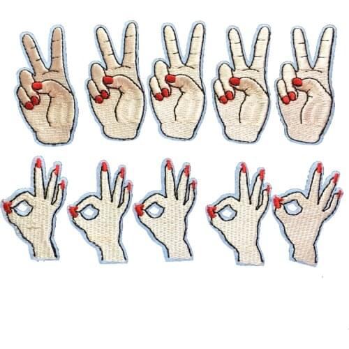 20PCS/lot Small OK Victory Gestures Patches Iron on Patches for Clothes Bags DIY Decorative Applique Hand Embroidered Patches