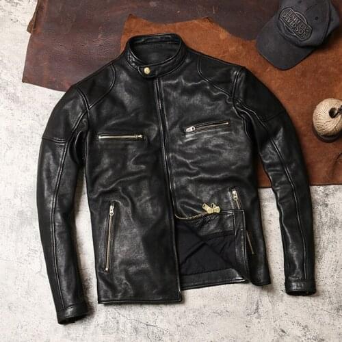 2020 Black Men Slim Fit Bikers Jacket Plus Size XXXL Genuine Sheepskin Autumn Short Natural Motorcycle Leather Coat