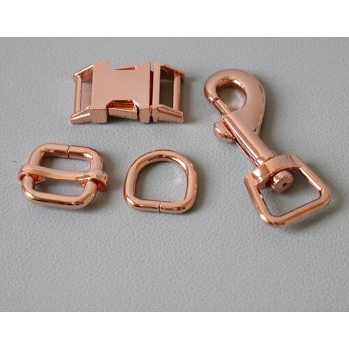 50 set metal buckle adjuster buckle D ring metal dog clasp 15mm webbing metal slider DIY pet collar strap bag belt accessory