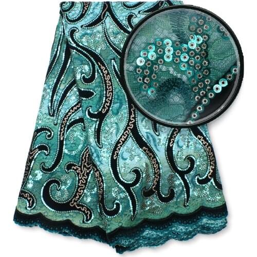 Aqua African Lace Fabric With Sequins 2021 High Quality Nigerian Lace French Lace Fabric For Wedding Party 4167B