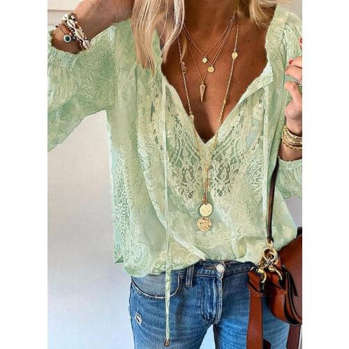 Plus size blouses for women 4xl 5xl 6xl 2021 long sleeve lace-up v-neck lace blouse Khaki black pink white blue chemisier femme