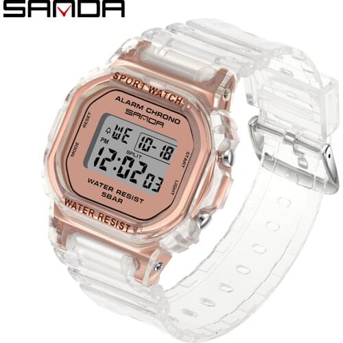SANDA Fashion Men Women Watches Casual Transparent Digital Sport Watch Lovers Gift Clock Children Kids Wristwatch Female Clock