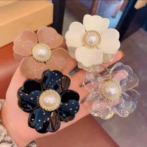 Color Acrylic Flower Pearl Hairpin Women Fashion Fairy Temperament Hairpin Girl Side Clip Back Head Clip Female