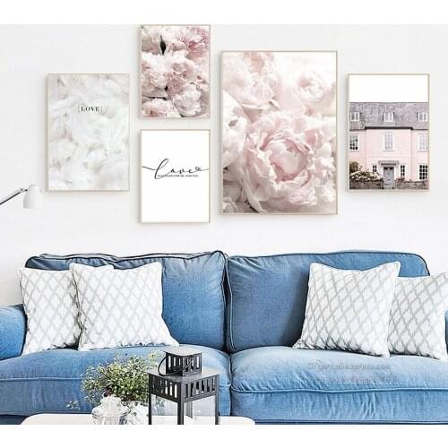 Feather Peony Pink Decorative Canvas Painting Wall Picture Minimalistic Art Poster For Living Room Decoration Home Decor