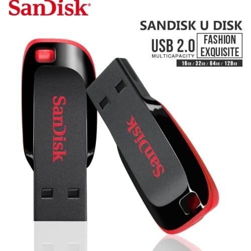 100% Original SanDisk Cruzer Blade CZ50 USB Flash Drive 128GB 64GB 32GB 16GB Pen Drive USB 2.0 Support Official Verification