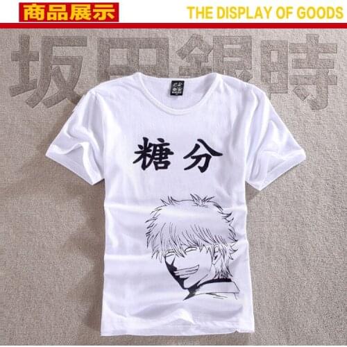 GINTAMA Sakata Gintoki And Chinese Characters Sugar Print T Shirt 100% Cotton White Anime Tee Unisex Top Unisex Daily T Shirt
