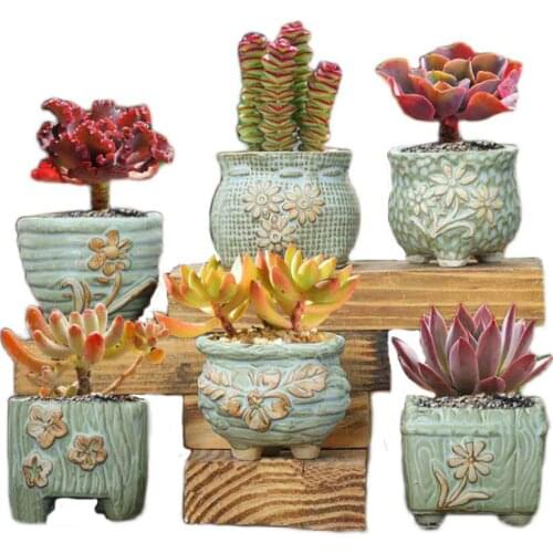 4pcs/set Korean Style Floral Pattern Succulent Plant Pot Coarse Pottery Flowerpot Breathable Vase Plant Container Balcony Decor