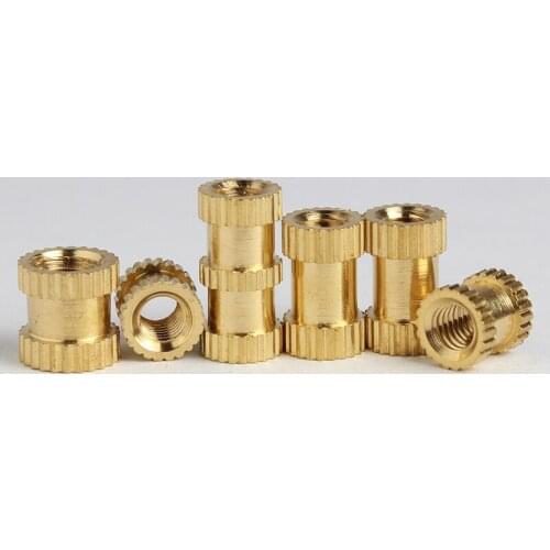 M2 M2.5 Copper Inserts Double Pass Brass Knurl Nut Round Thread Nutsert Injection Molding Embedded Fastener ID*H*OD