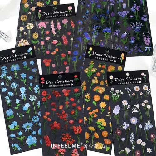 Cute Flower Transparent PET Decorative Stickers Korea Ins Colorful Mobile Phone DIY Album Scrapbooking Label Sticker Stationery