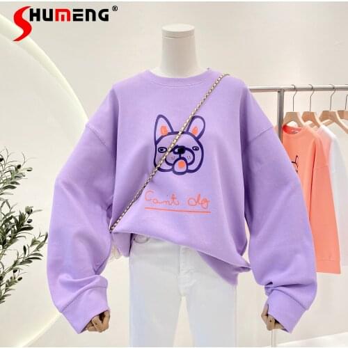 2021 Autumn New Cartoon Pattern Printing Loose Pullover Sweatershirt Female Fashion All-Match Round Neck Long Sleeve Top Ladies