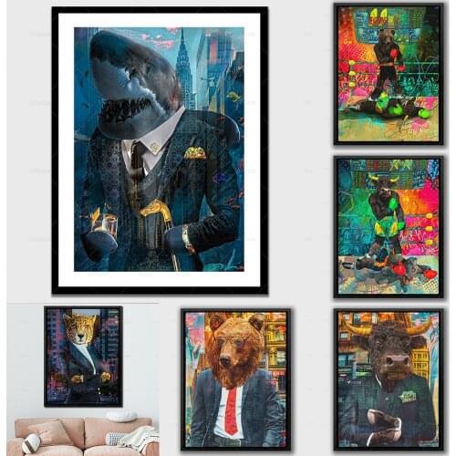 Oversized Wall Art for Stock Market Lovers - Framed Canvas Stretched Bull & Bear Modern Traders