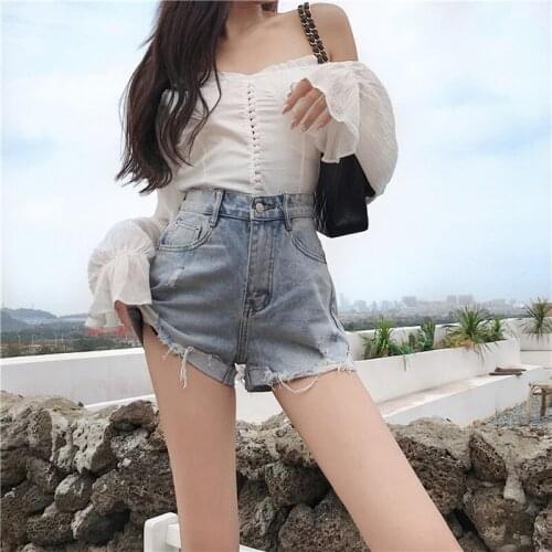 Hole Letters Print Summer Denim Shorts Women 2021 New Large Size High Waist Short Jeans Fashion Harajuku Style 9317