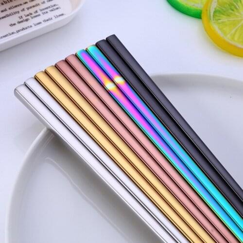 5 Pair Stainless Steel Tableware Colorful Length 23cm Reusable Chopsticks Dishware Silver Iron Antiskid Household Metal Chinese