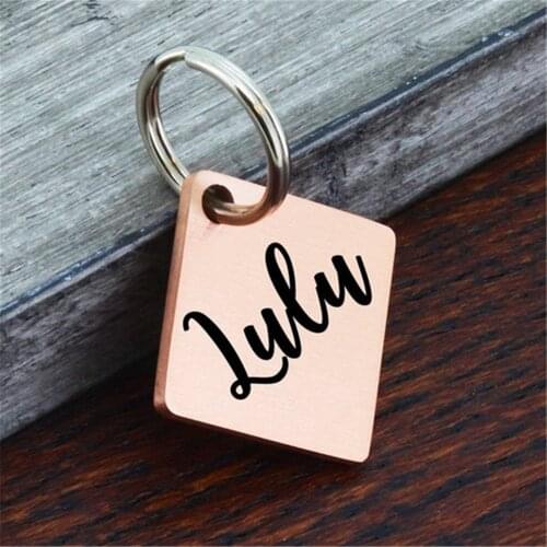 Personalized Square Pet Puppy Dog Cat ID Tag Keychain Anti-lost Custom Engraved Name Collar Pendant Accessories For Pets Jewelry