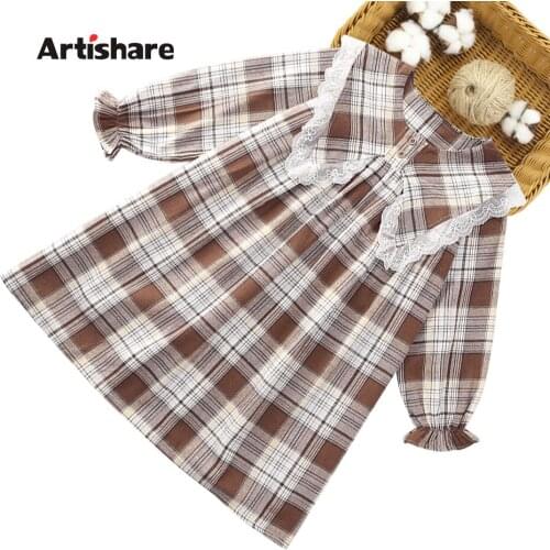Girl Dress Plaid Pattern Girls Dresses Casual Style Children Party Dress Spring Autumn Childrens Clothing 6 8 10 12 14