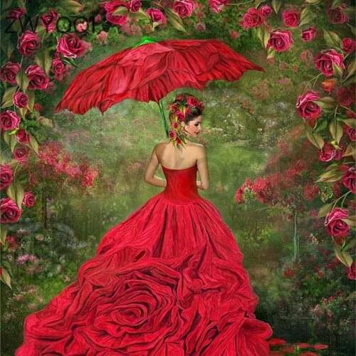 Full Round Diamond mosaic rose woman 5D DIY Diamond painting Cross stitch Full Square Diamond embroidery rose woman Red umbrella