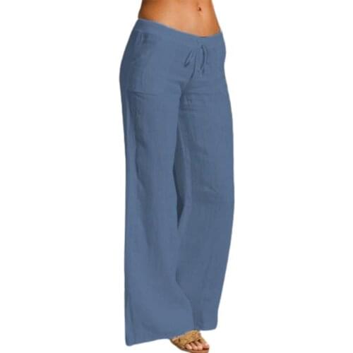 Casual Women Pants Summer Solid Color Wide Leg Drawstring Elastic Waist Loose Slacks Pants Bottoms Sports Office Women Trousers