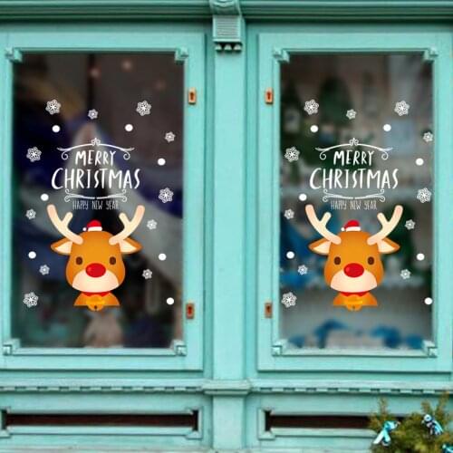 Merry Christmas Wall Stickers DIY Christmas Decorations for Home Store Ornaments Window Glass Stickers Xmas New Year 2021