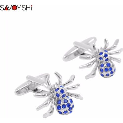 SAVOYSHI Brand Novelty spider Cufflinks for Mens Shirt Cuff Accessories High quality Blue Crystal Cufflinks Fashion Gift Jewelry