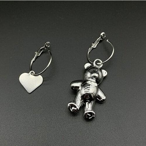 Harajuku Heart-Shaped Bear Dangle Earrings For Women Metal Vintage Fashion Cool Charm Creative Punk Animal Drop Earrings Jewelry