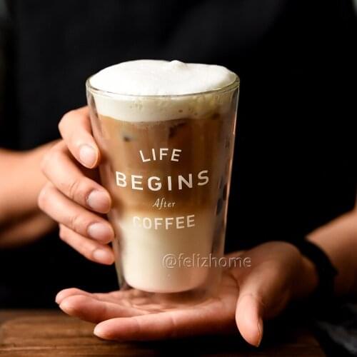 Double wall glass coffee cup high temperature resistant transparent water cup ice coffee cup milk tea cold drink breakfast milk