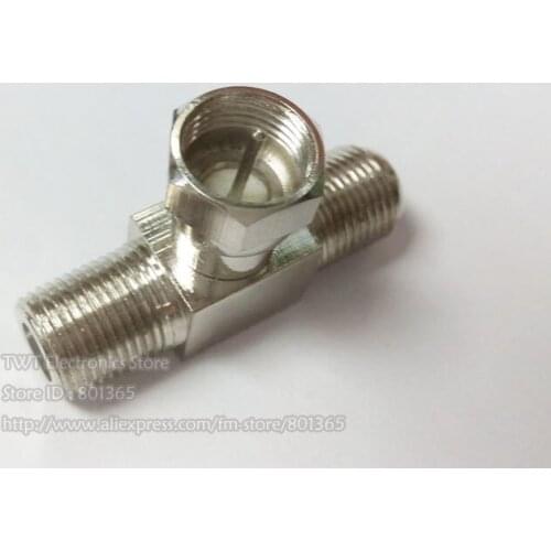 Free shipping TV Right Angle F Male Plug to 2 F Female Jack T type Connector/adapter , 5Qty