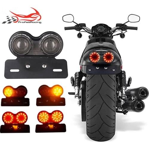 12V Universal Motorcycle Signal Lights Twin Dual Motorbike Taillight Rear Lamp LED Integrated Tail Light Twin Light License Plat