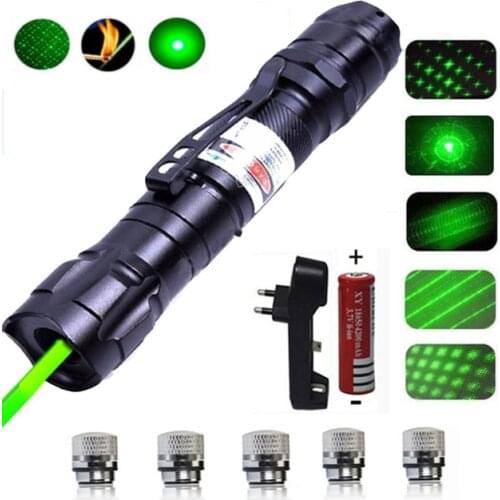 Green Laser Pointer lazer Sight Series Powerful Flashlight device 532nm 5mW Adjustable Focus lasers pen+18650 Battery