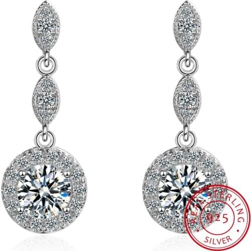 Sterling 925 Silver Fine Jewelry Round Zirconia Earrings For Women Bridal Stud Earrings Best Christmas Gift