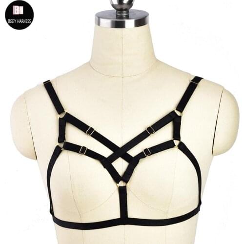 Harajuku Body Harness Black Cage Bra Elastic Adjust Bondage Harness Strappy Crop Top Women Bustier Goth Rave Wear Suspender Belt