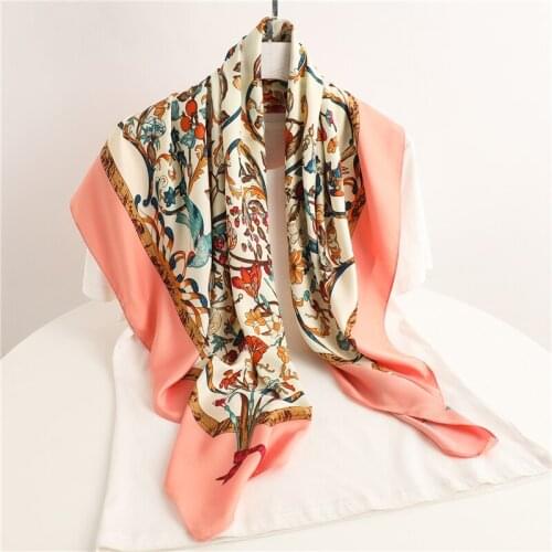 2021 Retro Print Shawl Neckerchief Female Twill Square Scarf For Women Headscarf Hair Wrap Hijab Headband Foulard Ladies Bandana