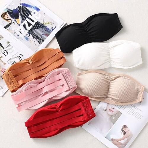 Women Solid Color Crop Top Strapless Non Slip Wrap Chest Tube Top Strapless Bra Women Push Up Bralette Lingerie Invisible Bra