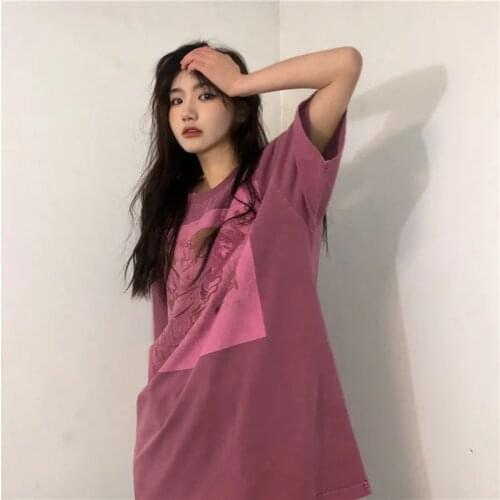 Loose Basic Letter Printed All Match Oversize College Wind Street Women Female Short Sleeve Top T-shirts vintage bar Hot Sale