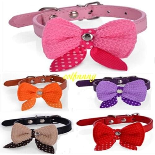 100pcs/lot Fast shipping Wool bow tie PU dog collar Pet collar 3 size