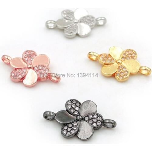 20*12*2mm Micro Pave Clear CZ Flower Connectors Fit For Men And Women Making Bracelets Jewelry