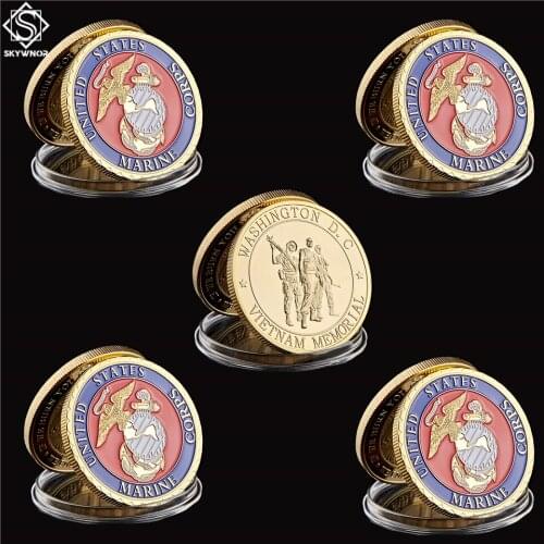 5PCS America Semper Fidelis Color Marine Corps Coin Collection Washington D.C Vietnam Memorial Military Army Coin Value