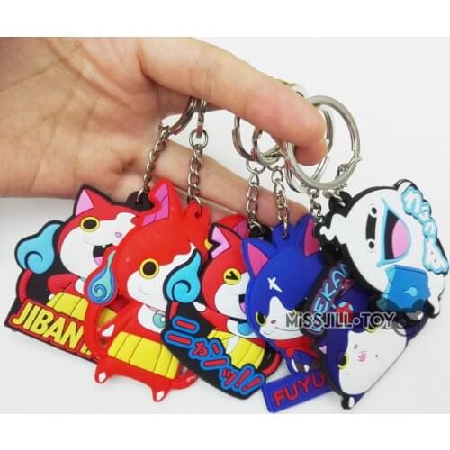 5pcs Fashion jewerly pendant Yo-Kai Watch Jibanyan Whisper dekanyan Fuyunyan figure doll toy keychain keyring pendant for gift