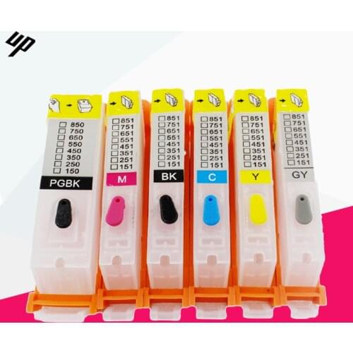 6PCS PGI-150 PGBK CLI-151 BK C M Y G Refillable ink Cartridge For CANON MG6310 MG7110 iP8710 PRINTER with ARC chip PGI150