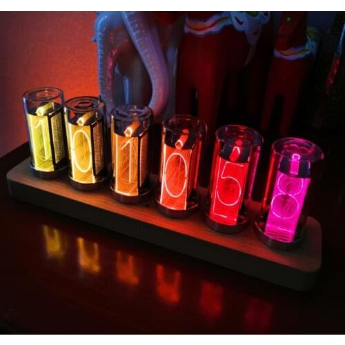 6-Digit Color Nixie Tube Alarm Clock Solid Wood RGB Glow Tube Clock LED Digital Gift Desktop Decor