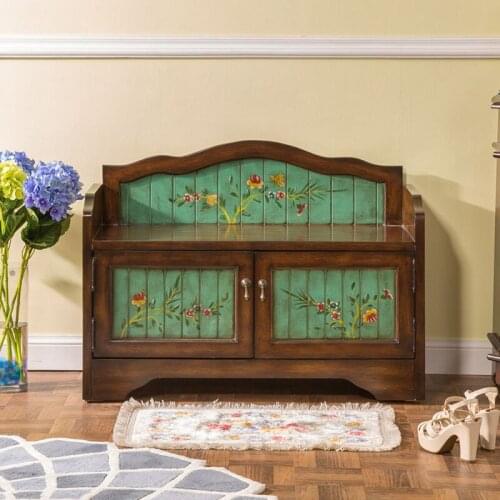 American Pastoral Distressed Shoe-changing Stool Shoe-changing Cabinet Storage Locker Entrance Cabinet Bench Shoe Cabinet Locker