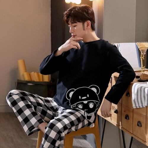 Home Wear Mens Pajamas Set Autumn Winter Soft Warm Cotton Men Pajamas Sets Long Sleeve Sleepwear Set Leisure HomeWear Clothes