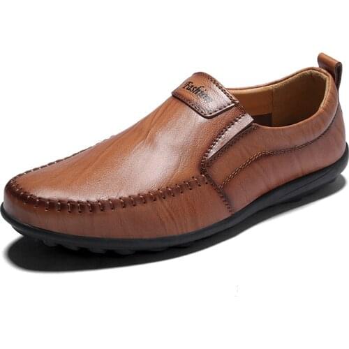 Leather Men Casual Shoes Luxury Brand Mens Loafers Moccasins Breathable Slip on Black Driving Shoes Plus Size 38-46