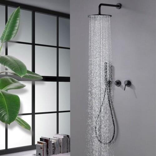 Brass Round Bathroom Luxury Rain Mixer Shower Set Wall Mounted Rainfall Shower Head Matte Black Finish Concealed Shower System