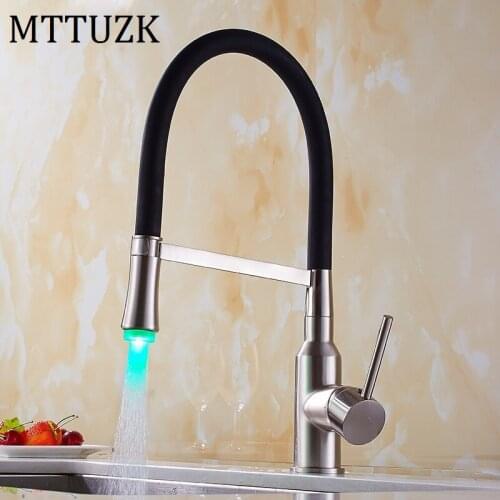MTTUZK Brass Brushed nickel 3Color Automatic Sense Temperature Faucet LED Basin Faucet Hot And Cold Mixer Tap LED Kitchen Faucet